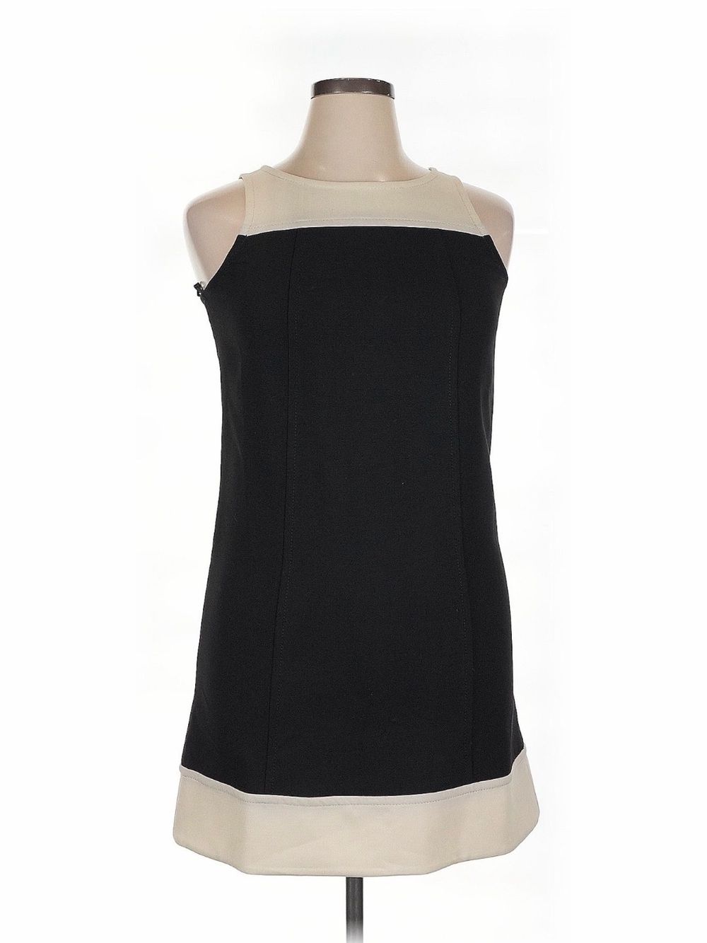 LOFT Cream Sleeveless Dress with Contrast Trim